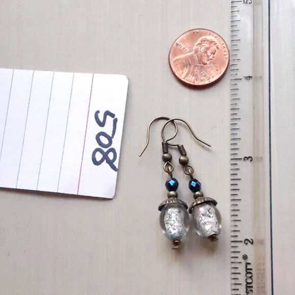 Artisan earrings  508# NEW boho Victorian earrings foil glass dangle bronze drop - Picture 6 of 6
